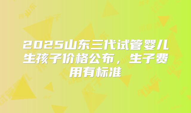 2025山东三代试管婴儿生孩子价格公布,生子费用有标准