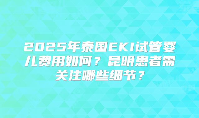2025年泰国EKI试管婴儿费用如何?昆明患者需关注哪些细节?