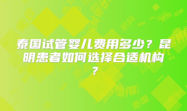 泰国试管婴儿费用多少？昆明患者如何选择合适机构？