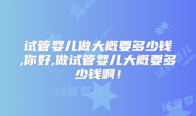 试管婴儿做大概要多少钱,你好,做试管婴儿大概要多少钱啊！