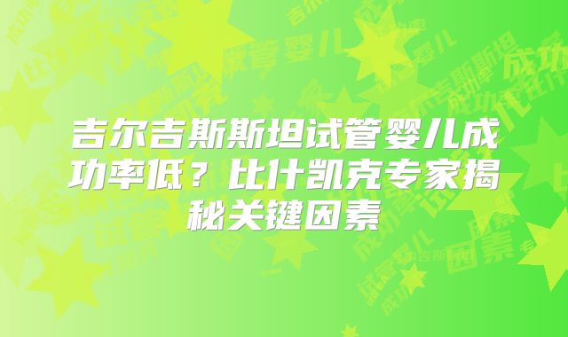 吉尔吉斯斯坦试管婴儿成功率低?比什凯克专家揭秘关键因素