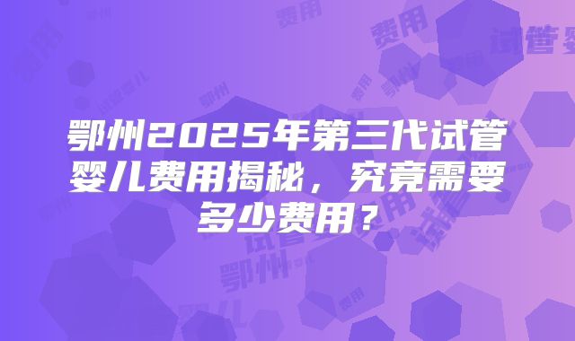 鄂州2025年第三代试管婴儿费用揭秘，究竟需要多少费用？