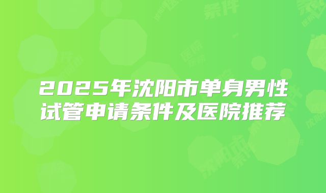2025年沈阳市单身男性试管申请条件及医院推荐