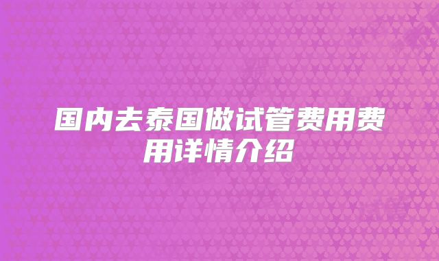 国内去泰国做试管费用费用详情介绍