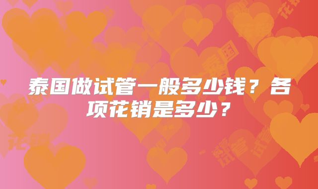 泰国做试管一般多少钱?各项花销是多少?