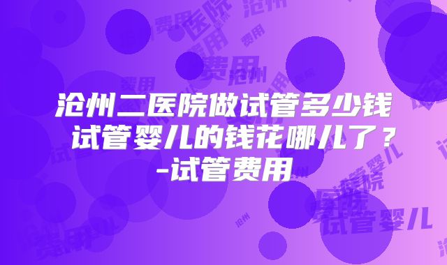 沧州二医院做试管多少钱 试管婴儿的钱花哪儿了?-试管费用
