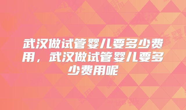 武汉做试管婴儿要多少费用,武汉做试管婴儿要多少费用呢