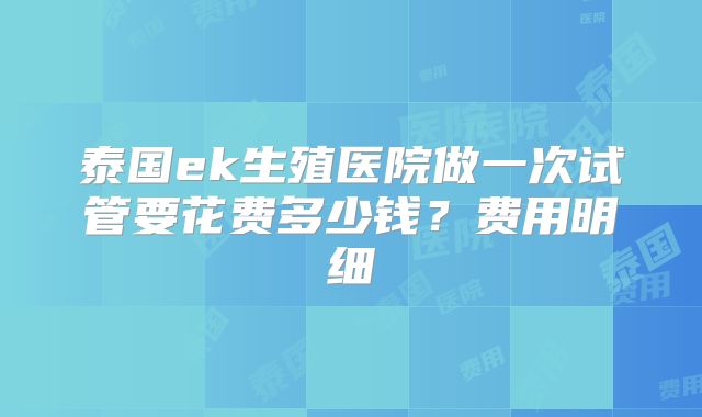 泰国ek生殖医院做一次试管要花费多少钱?费用明细