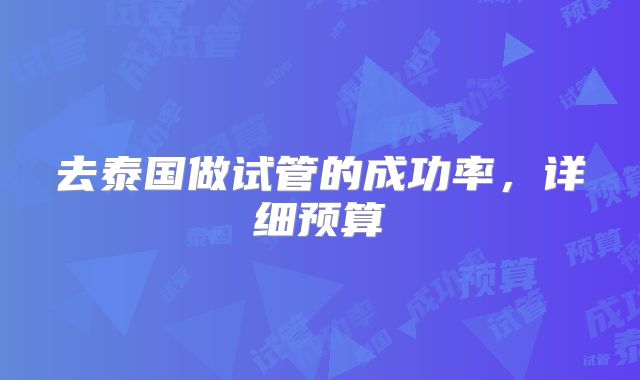 去泰国做试管的成功率，详细预算