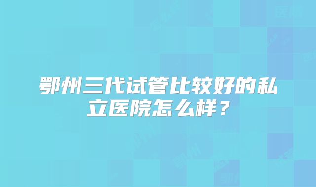 鄂州三代试管比较好的私立医院怎么样?