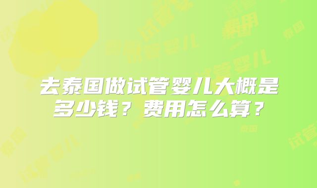 去泰国做试管婴儿大概是多少钱?费用怎么算?