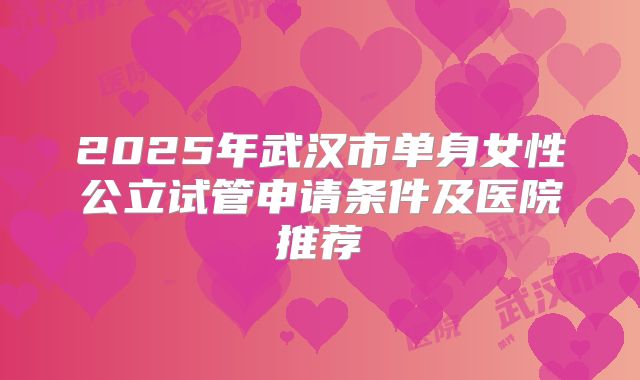 2025年武汉市单身女性公立试管申请条件及医院推荐