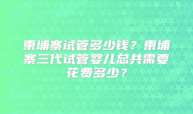 柬埔寨试管多少钱？柬埔寨三代试管婴儿总共需要花费多少？