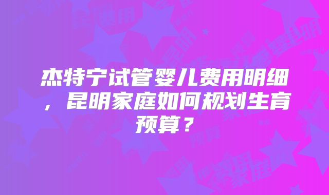杰特宁试管婴儿费用明细,昆明家庭如何规划生育预算?