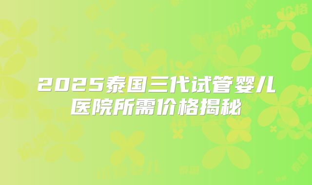 2025泰国三代试管婴儿医院所需价格揭秘