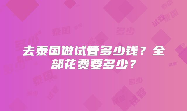 去泰国做试管多少钱?全部花费要多少?