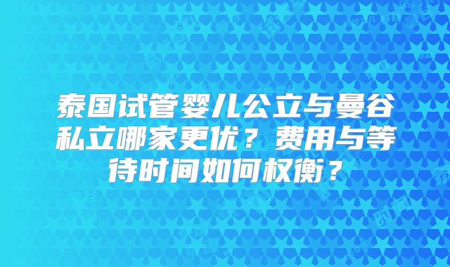 泰国试管婴儿公立与曼谷私立哪家更优?费用与等待时间如何权衡?