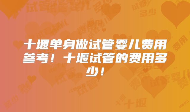 十堰单身做试管婴儿费用参考！十堰试管的费用多少！