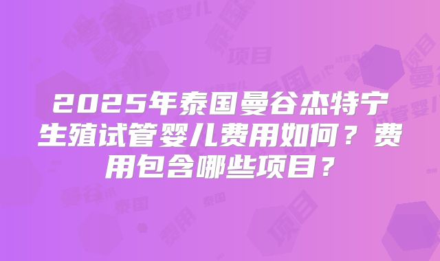 2025年泰国曼谷杰特宁生殖试管婴儿费用如何？费用包含哪些项目？
