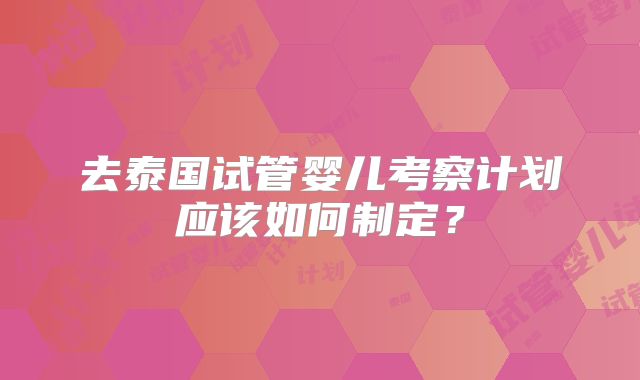 去泰国试管婴儿考察计划应该如何制定？