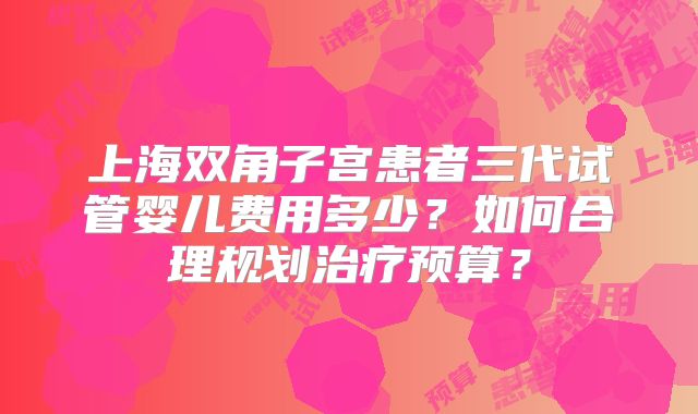 上海双角子宫患者三代试管婴儿费用多少？如何合理规划治疗预算？