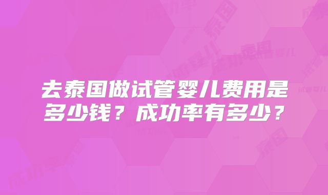 去泰国做试管婴儿费用是多少钱?成功率有多少?