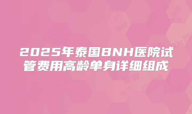 2025年泰国BNH医院试管费用高龄单身详细组成
