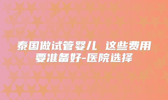 泰国做试管婴儿 这些费用要准备好-医院选择