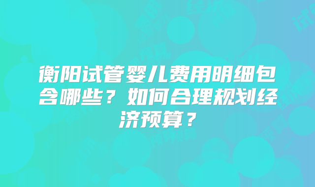 衡阳试管婴儿费用明细包含哪些？如何合理规划经济预算？