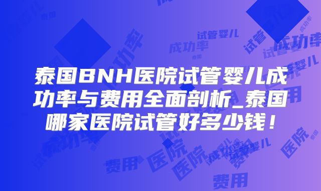 泰国BNH医院试管婴儿成功率与费用全面剖析_泰国哪家医院试管好多少钱！