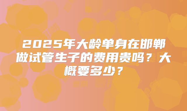 2025年大龄单身在邯郸做试管生子的费用贵吗?大概要多少?