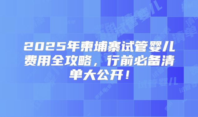 2025年柬埔寨试管婴儿费用全攻略,行前必备清单大公开!
