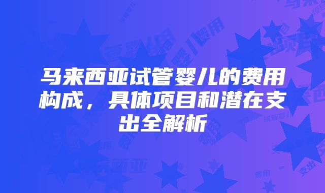 马来西亚试管婴儿的费用构成,具体项目和潜在支出全解析