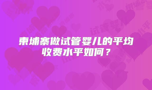 柬埔寨做试管婴儿的平均收费水平如何?