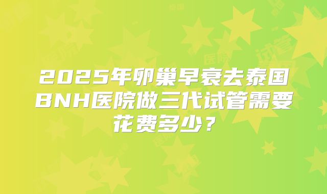 2025年卵巢早衰去泰国BNH医院做三代试管需要花费多少？