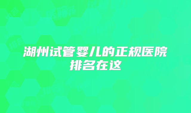 湖州试管婴儿的正规医院排名在这