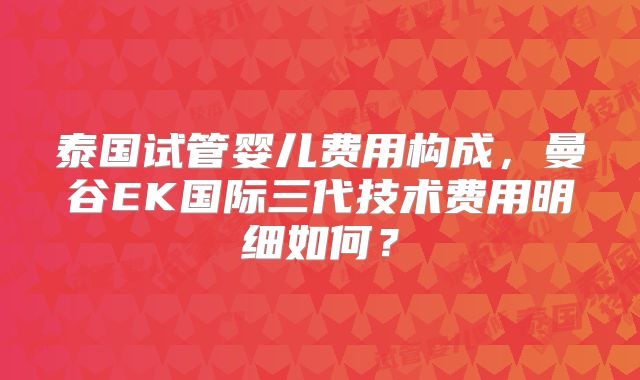 泰国试管婴儿费用构成,曼谷EK国际三代技术费用明细如何?