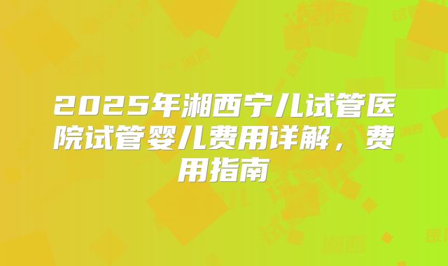 2025年湘西宁儿试管医院试管婴儿费用详解，费用指南