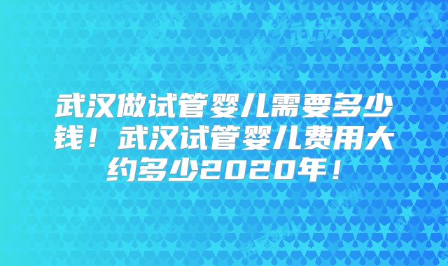 武汉做试管婴儿需要多少钱!武汉试管婴儿费用大约多少2020年!