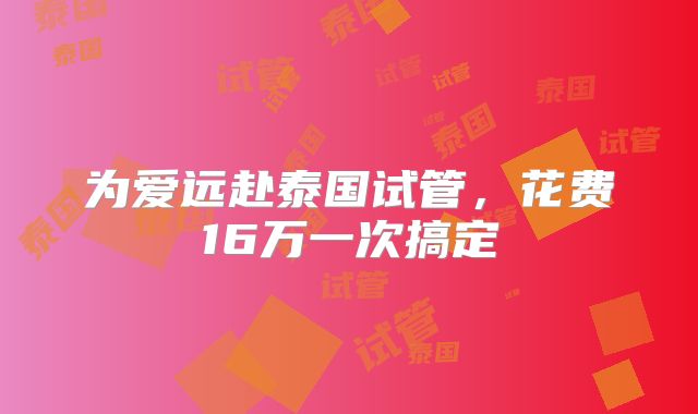 为爱远赴泰国试管，花费16万一次搞定