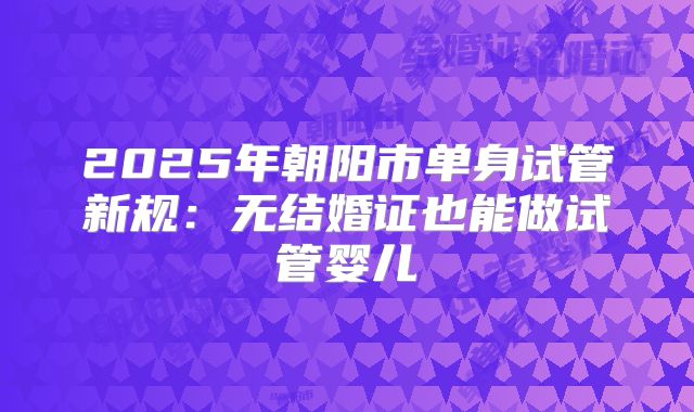 2025年朝阳市单身试管新规:无结婚证也能做试管婴儿
