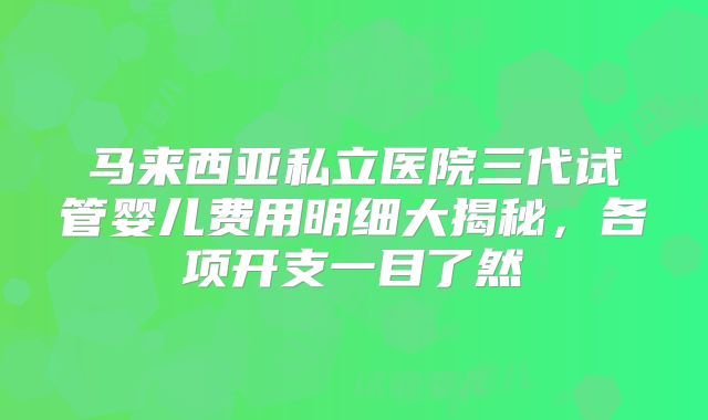 马来西亚私立医院三代试管婴儿费用明细大揭秘,各项开支一目了然