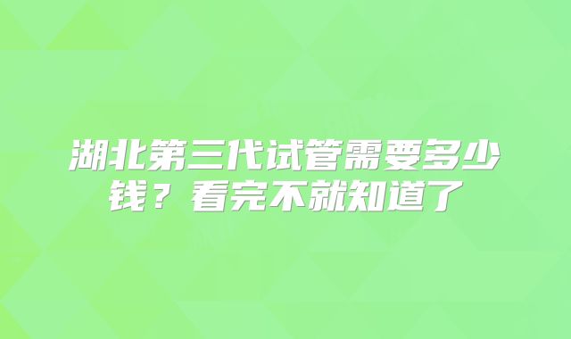 湖北第三代试管需要多少钱?看完不就知道了