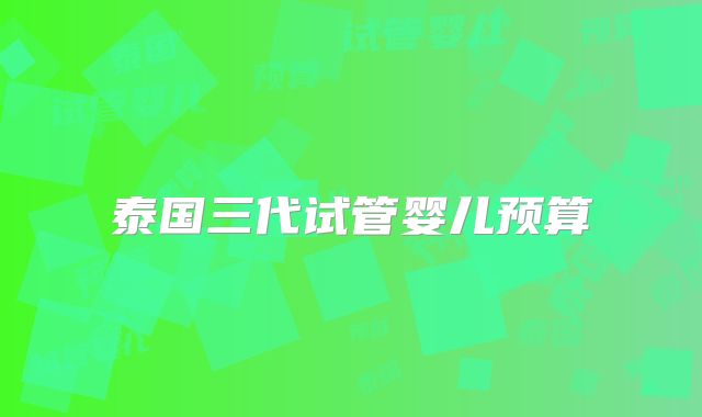 泰国三代试管婴儿预算