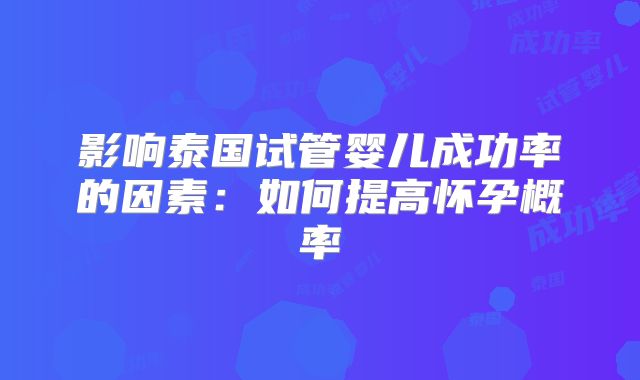影响泰国试管婴儿成功率的因素:如何提高怀孕概率