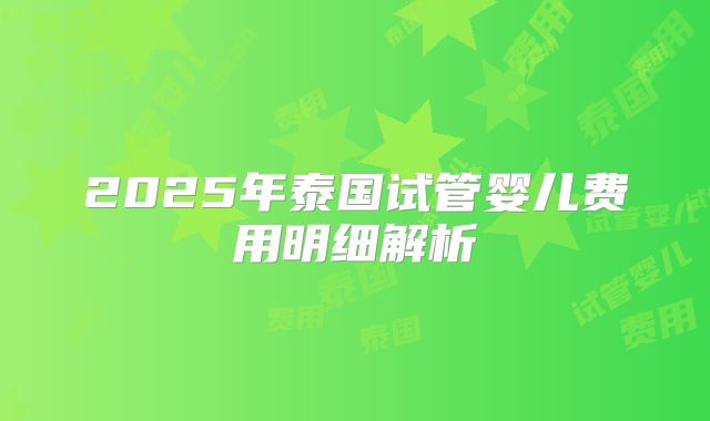 2025年泰国试管婴儿费用明细解析
