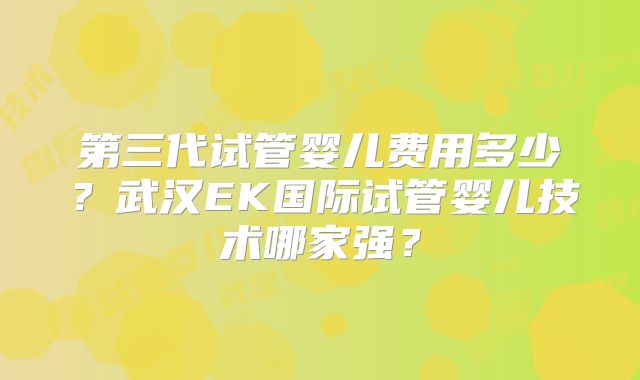 第三代试管婴儿费用多少？武汉EK国际试管婴儿技术哪家强？