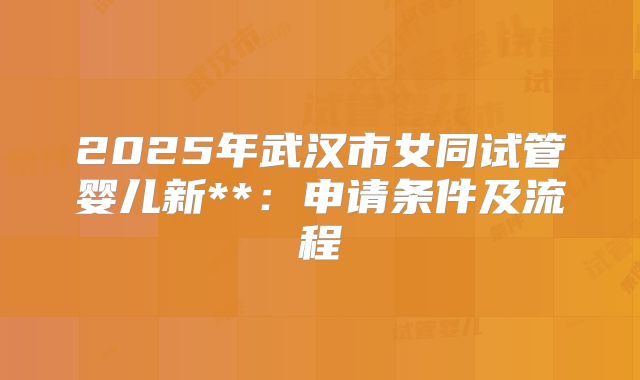 2025年武汉市女同试管婴儿新**:申请条件及流程