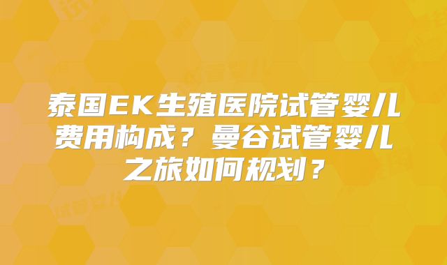 泰国EK生殖医院试管婴儿费用构成?曼谷试管婴儿之旅如何规划?
