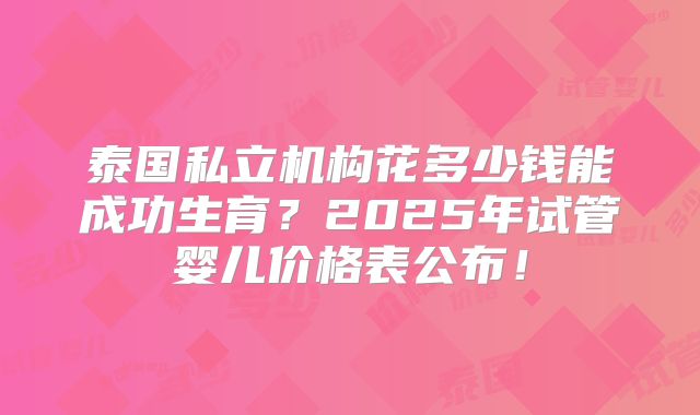泰国私立机构花多少钱能成功生育?2025年试管婴儿价格表公布!